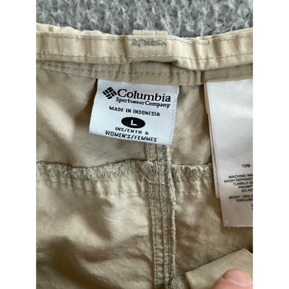 Columbia Shorts Large Drawstring Zip Relaxed Beige Pocket Khaki Hike Outdoor Y2K - Picture 9 of 15